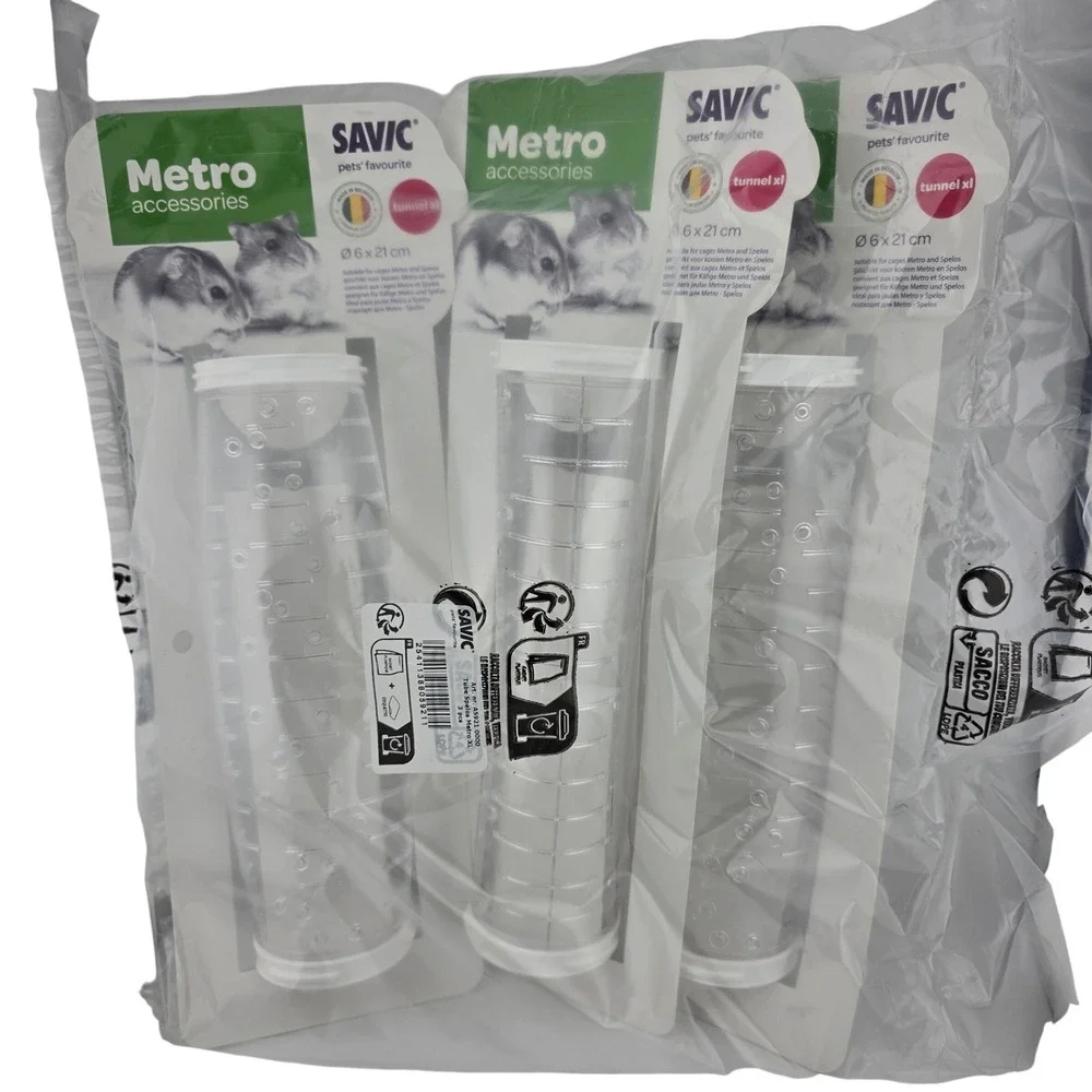 Savic Metro XL Tunnel‎ 3-Pack Hamster Spelos Cage Accessory 6x21cm Clear NEW